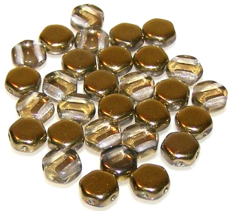 Czech Glass 6mm Honeycomb Hex 2-Hole Beads - Crystal Amber