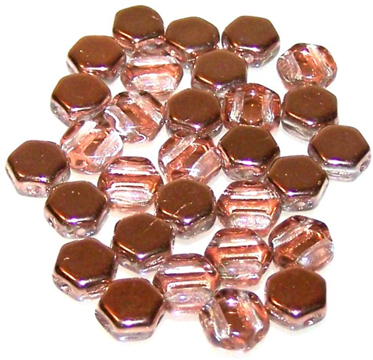 Czech Glass 6mm Honeycomb Hex 2-Hole Beads - Crystal Capri