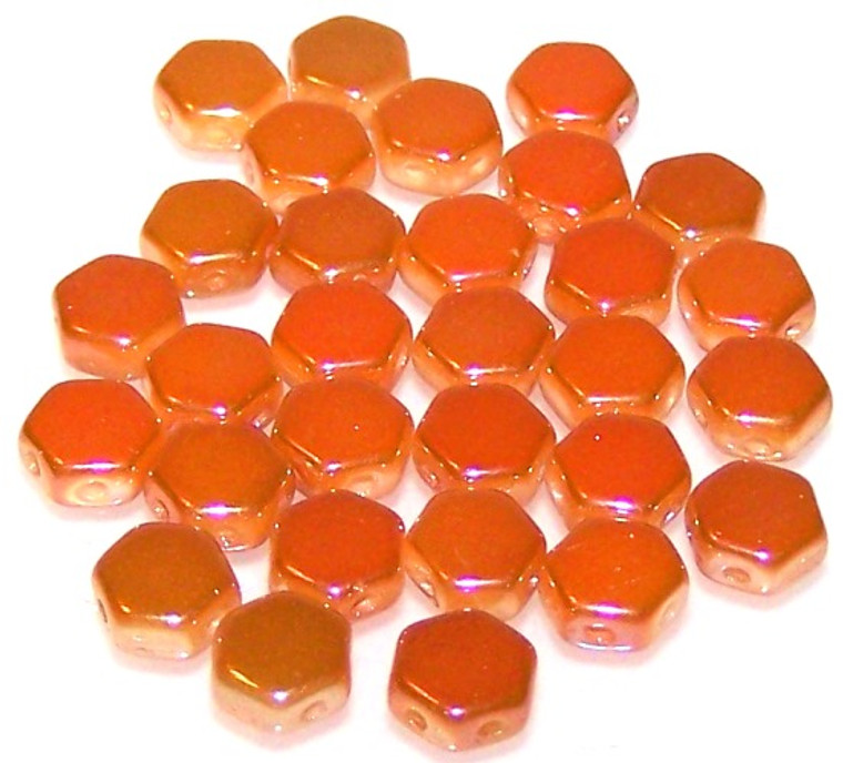 Czech Glass 6mm Honeycomb Hex 2-Hole Beads - Chalk Apricot