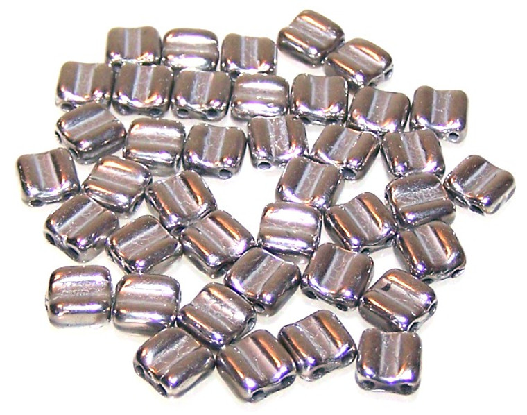 40 Grooved Tile 2-Hole Czech Glass Groovy Beads - Crystal Full Labrador