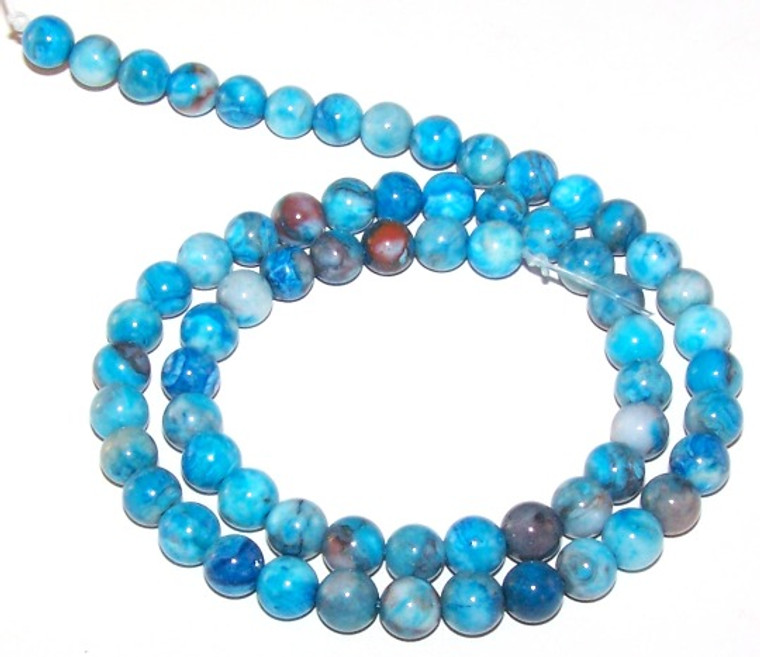 6mm Round Semiprecious Gemstone Beads - Blue Crazy Lace Agate