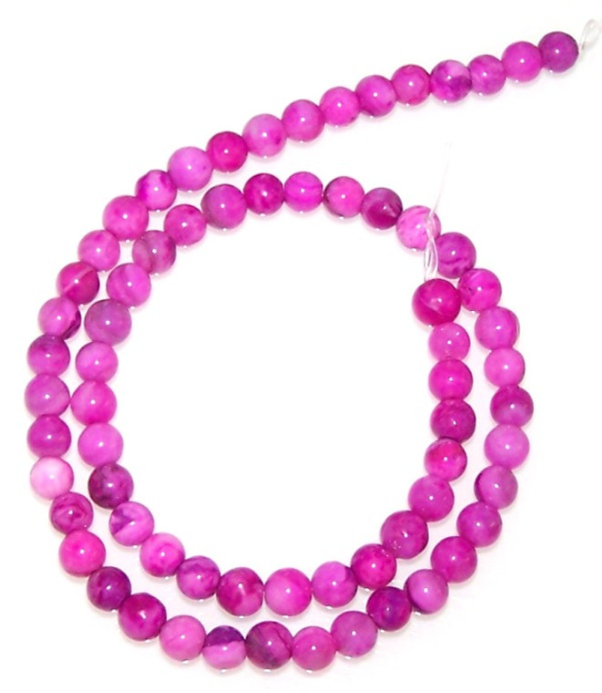 6mm Round Semiprecious Gemstone Beads - Pink Crazy Lace Agate