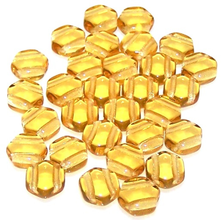 Czech Glass 6mm Honeycomb Hex 2-Hole Beads - Topaz