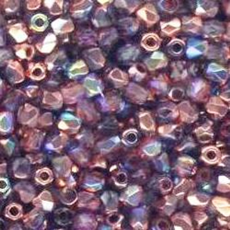 Czech 2mm Fire-Polished Glass Beads - Lt Amethyst Copper Rainbow