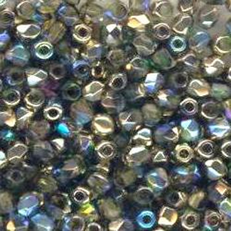 Czech 2mm Fire-Polished Glass Beads - Olive Gold Rainbow