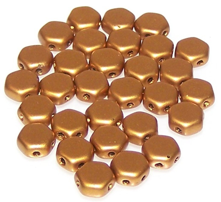 Czech Glass 6mm Honeycomb Hex 2-Hole Beads - Crystal Bronze
