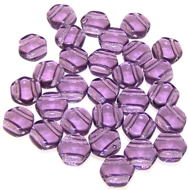 Czech Glass 6mm Honeycomb Hex 2-Hole Beads - Tanzanite