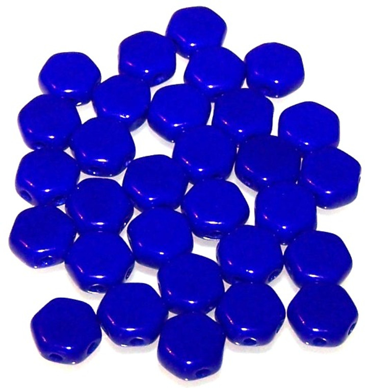 Czech Glass 6mm Honeycomb Hex 2-Hole Beads - Royal Blue Opaque