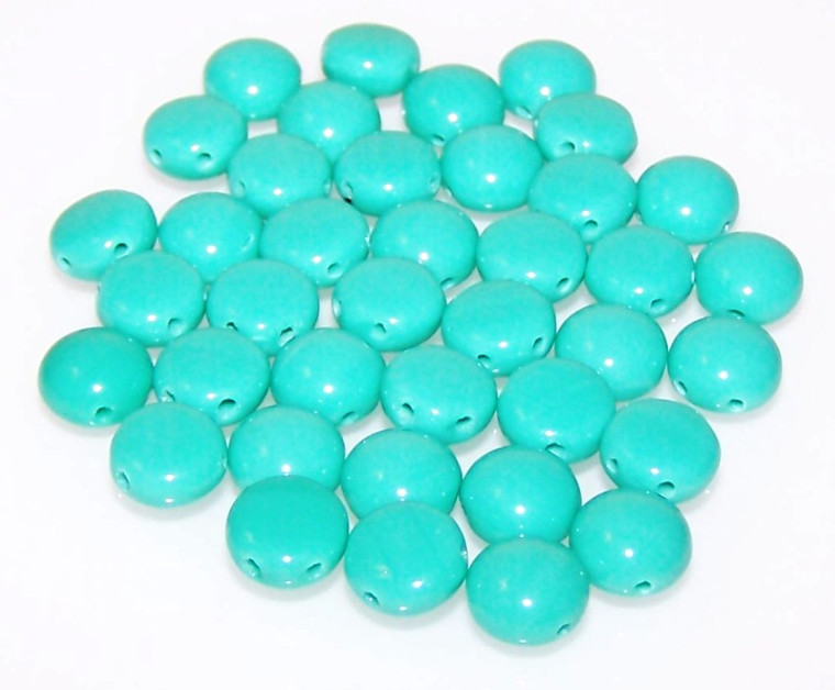 Candy Hole 8mm Czech Glass Beads - Turquoise Green