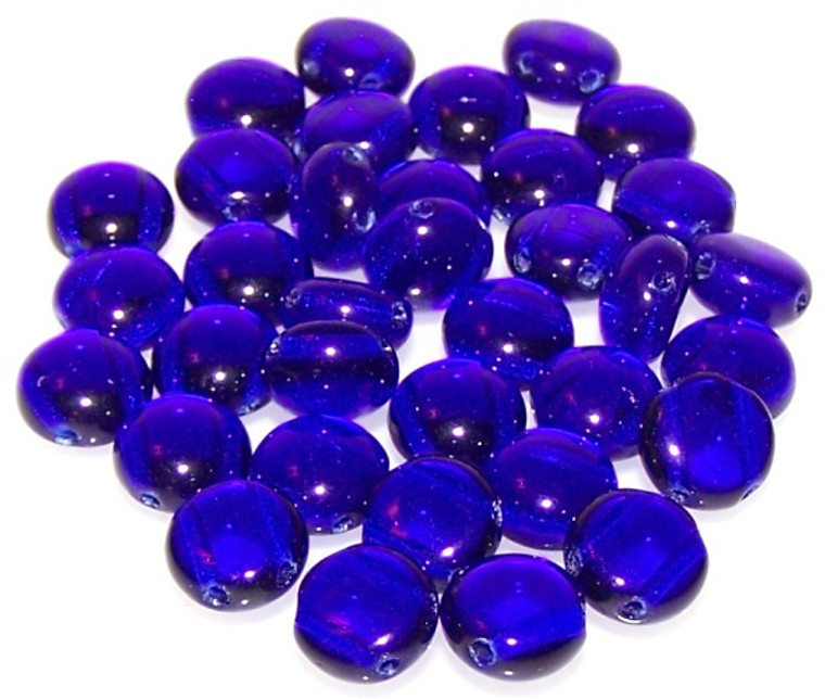 Candy Hole 8mm Czech Glass Beads - Cobalt Blue