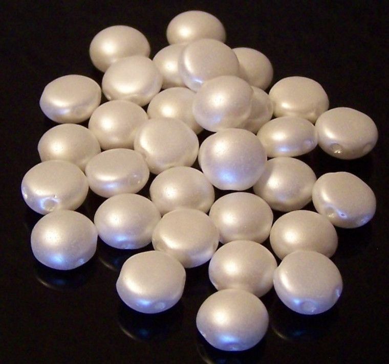 Candy Hole 8mm Czech Glass Beads - Pastel White