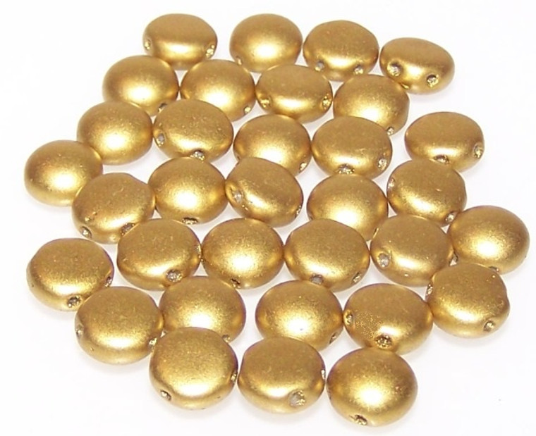 Candy Hole 8mm Czech Glass Beads - Olive Gold