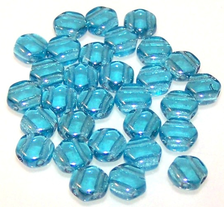 Czech Glass 6mm Honeycomb Hex 2-Hole Beads - Aqua Luster