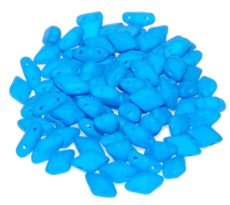 DiamonDuo 2-Hole Czech Glass 5x8mm Beads - Aquamarine Neon