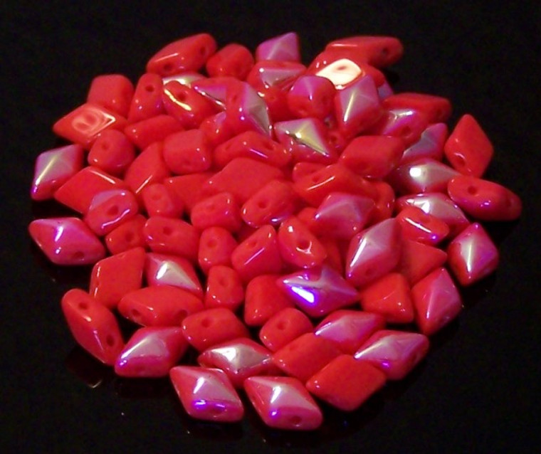 DiamonDuo 2-Hole Czech Glass 5x8mm Beads - Coral AB