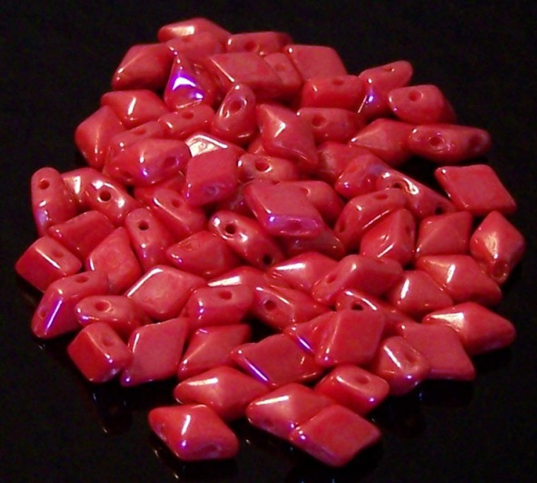 DiamonDuo 2-Hole Czech Glass 5x8mm Beads - Coral Shimmer