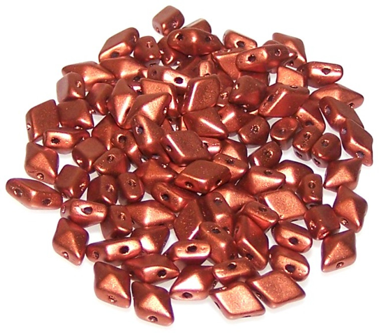 DiamonDuo 2-Hole Czech Glass 5x8mm Beads - Crystal Bronze Fire Red