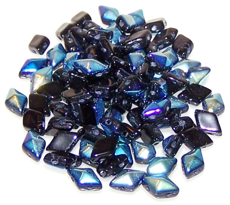 DiamonDuo 2-Hole Czech Glass 5x8mm Beads - Jet AB