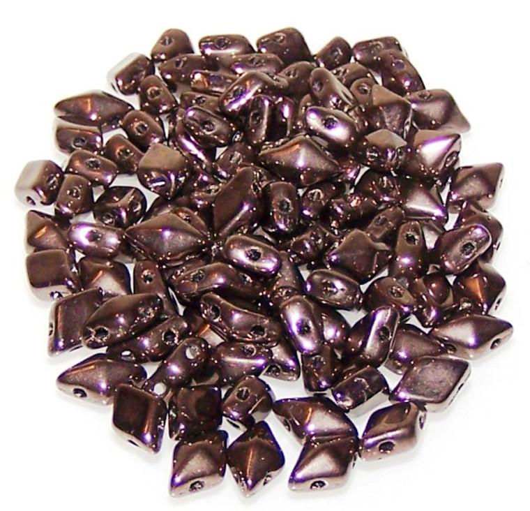 DiamonDuo 2-Hole Czech Glass 5x8mm Beads - Jet Copper
