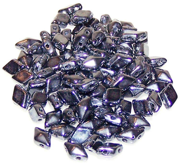 DiamonDuo 2-Hole Czech Glass 5x8mm Beads - Jet Hematite