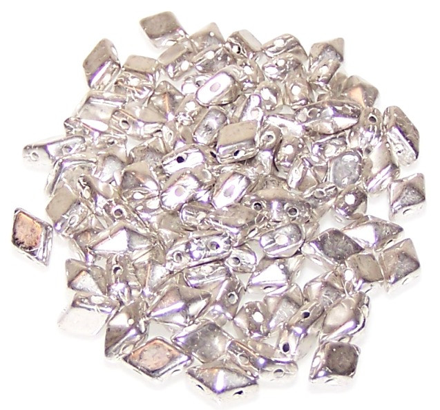 DiamonDuo 2-Hole Czech Glass 5x8mm Beads - Jet Silver Paste Matte
