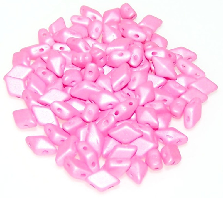 DiamonDuo 2-Hole Czech Glass 5x8mm Beads - Pink Matte