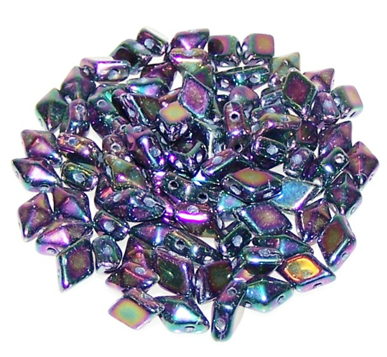 DiamonDuo 2-Hole Czech Glass 5x8mm Beads - Purple Iris