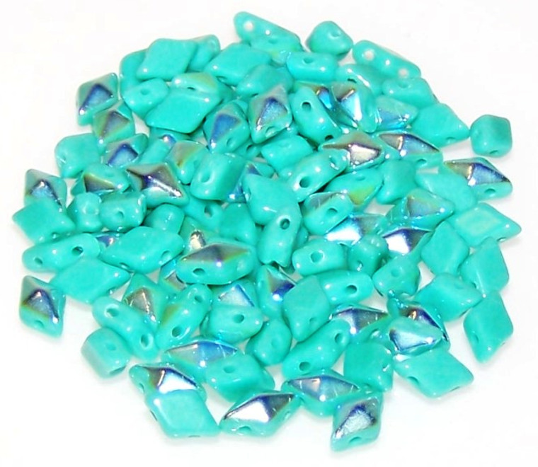 DiamonDuo 2-Hole Czech Glass 5x8mm Beads - Turquoise AB