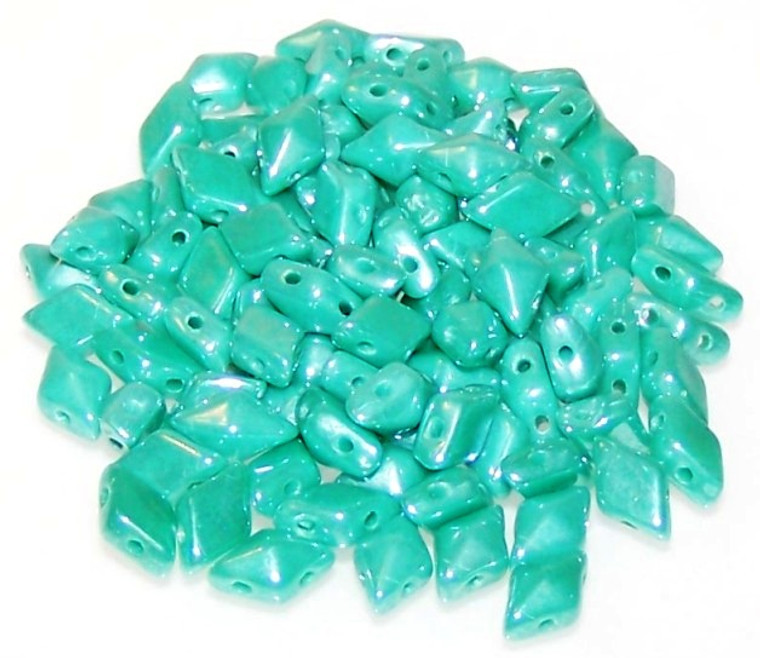 DiamonDuo 2-Hole Czech Glass 5x8mm Beads - Turquoise Green Shimmer