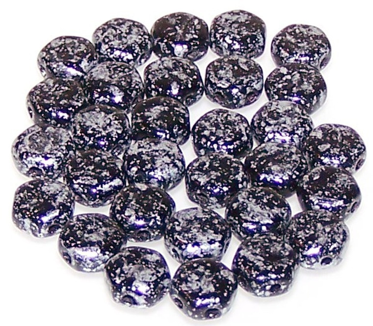Czech Glass 6mm Honeycomb Hex 2-Hole Beads - Tweedy Silver
