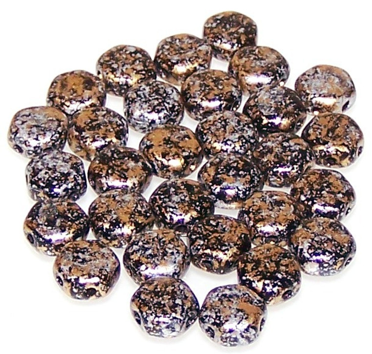 Czech Glass 6mm Honeycomb Hex 2-Hole Beads - Tweedy Gold