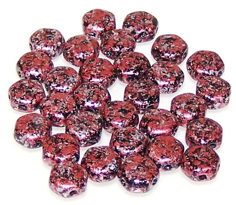 Czech Glass 6mm Honeycomb Hex 2-Hole Beads - Tweedy Red