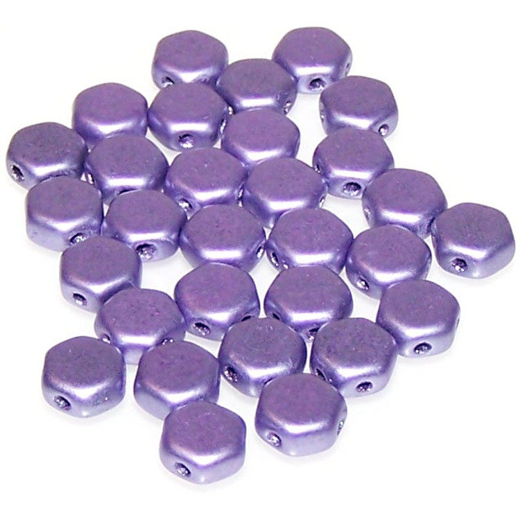 Czech Glass 6mm Honeycomb Hex 2-Hole Beads - Jet Metallic Suede Purple