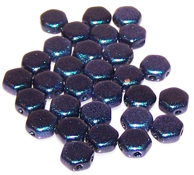 Czech Glass 6mm Honeycomb Hex 2-Hole Beads - Motley Denim Blue