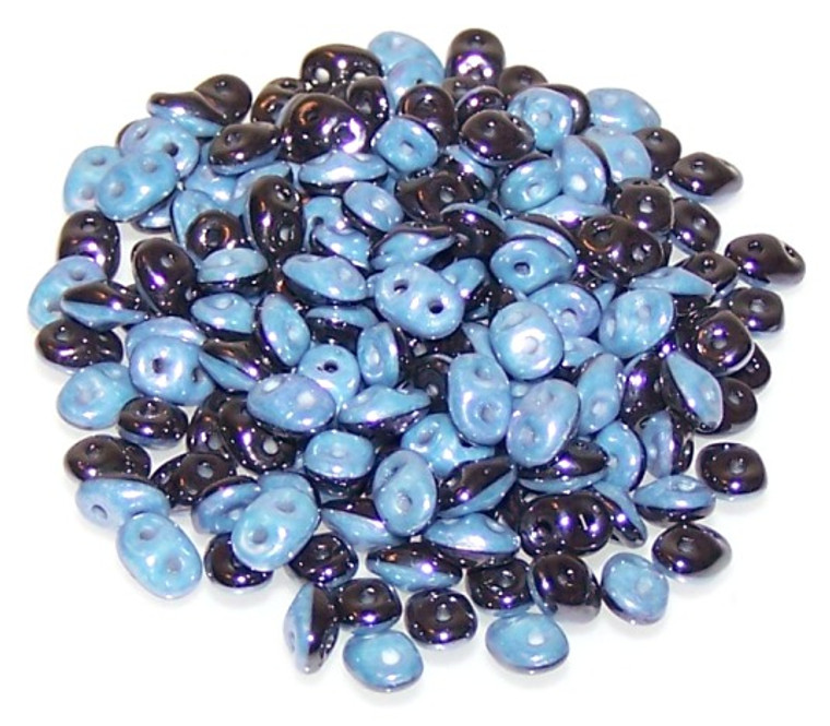 Superduo Beads - DUETS - Black And White Blue Luster