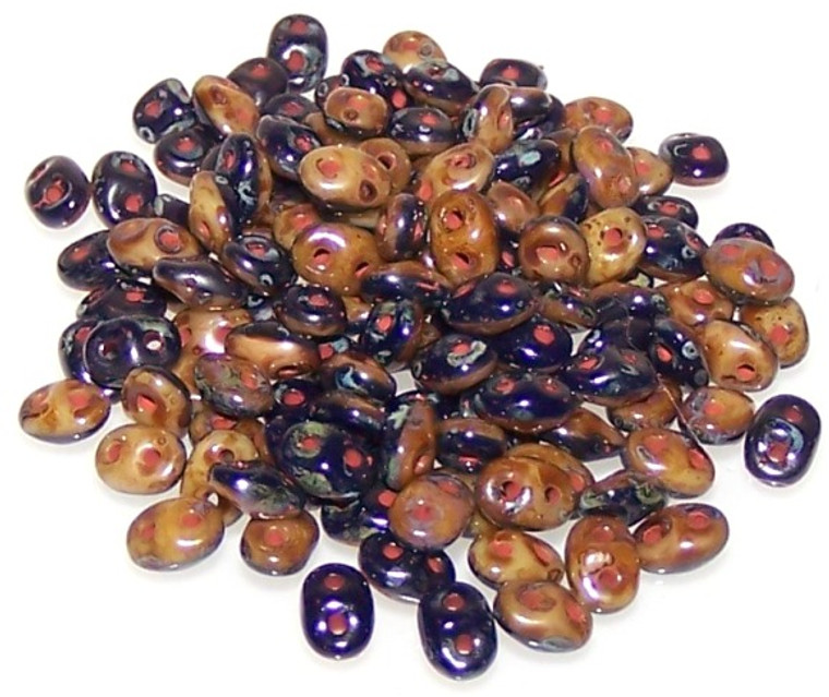 Superduo Beads - DUETS - Navy And Ivory Travertine