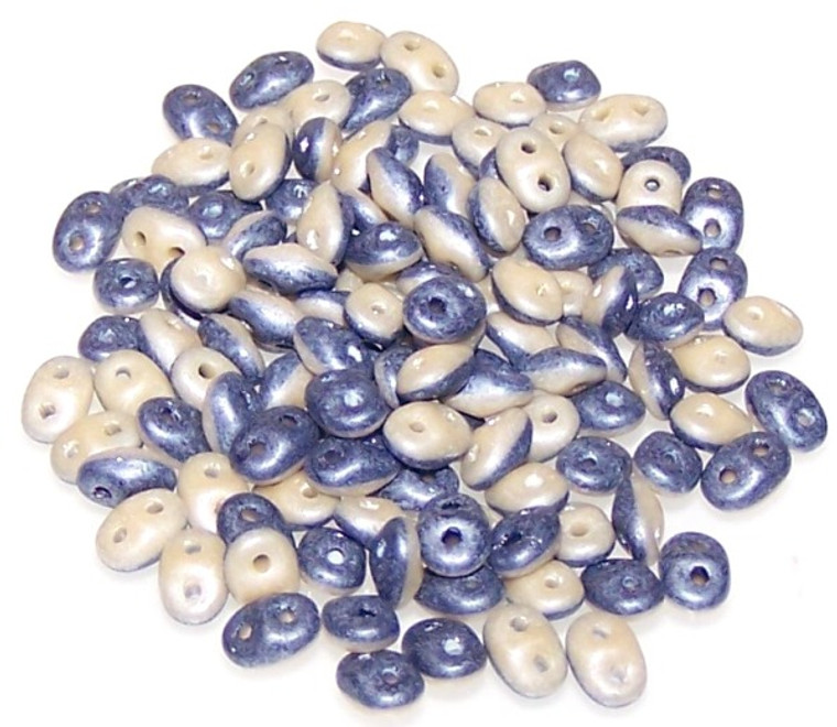 Superduo Beads - DUETS - Navy And Ivory Matte Luster