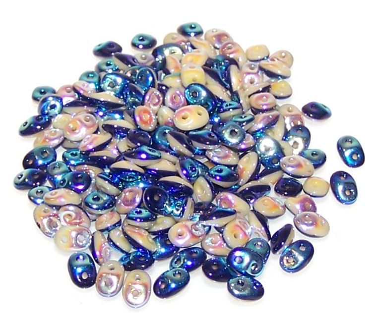Superduo Beads - DUETS - Navy And Ivory FULL AB