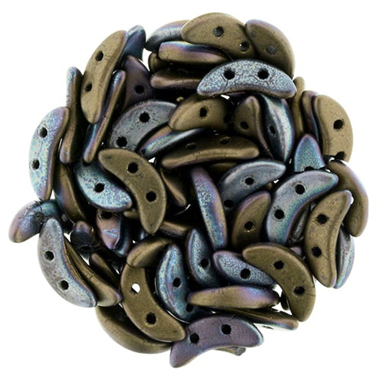 CzechMates Crescent Czech Glass Beads - Jet Matte Bronze Vega