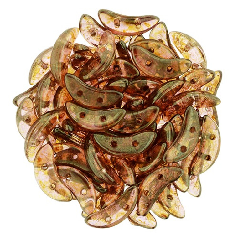 CzechMates Crescent Czech Glass Beads - Luster Rose Gold Topaz
