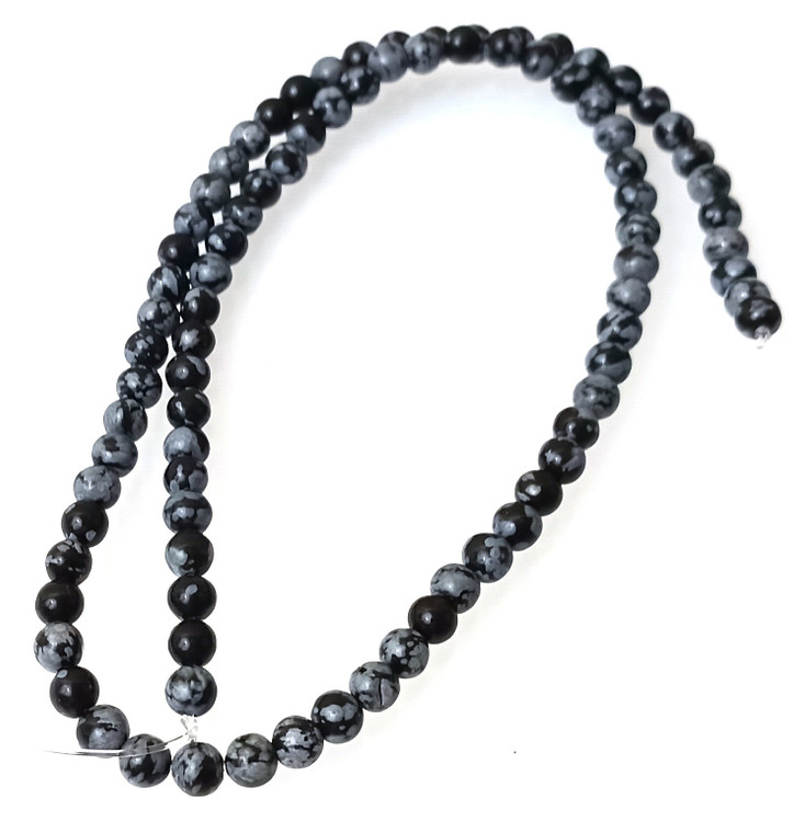 4mm Round Semiprecious Gemstone Beads - Snowflake Obsidian