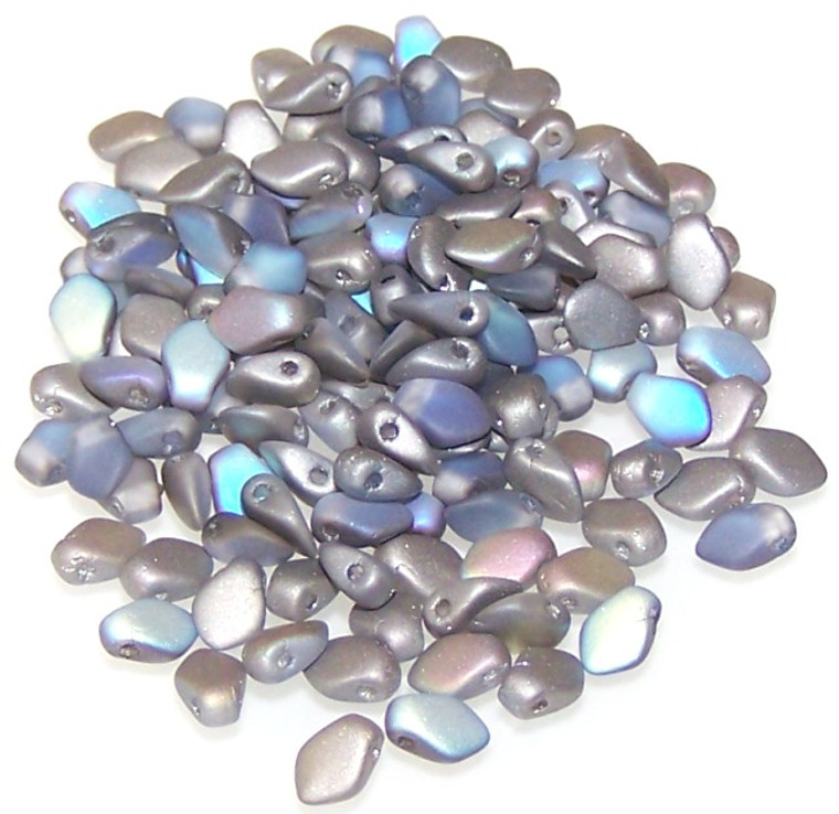 3x5mm Czech Glass Gekko Beads - Crystal Graphite Rainbow Matted