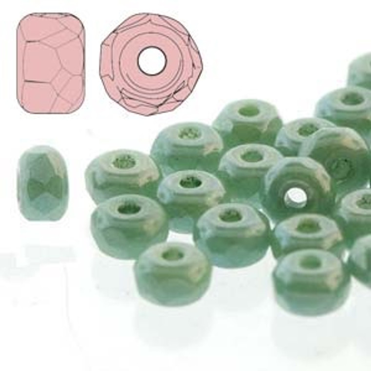 2.2x3mm Czech Glass Faceted Micro Spacers - Chalk Dark Green Luster