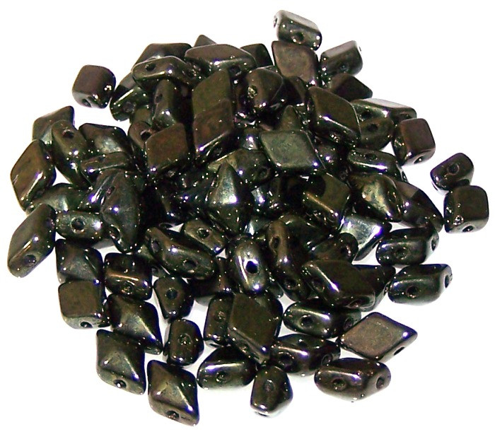 DiamonDuo 2-Hole Czech Glass 5x8mm Beads - Jet Red Luster