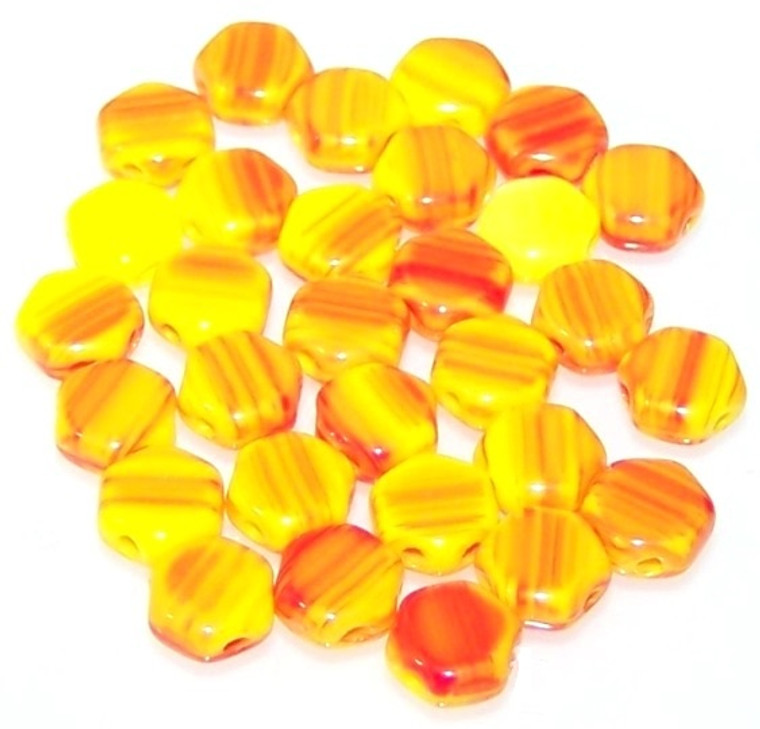 Czech Glass 6mm Honeycomb Hex 2-Hole Beads - Hodge Podge Orange