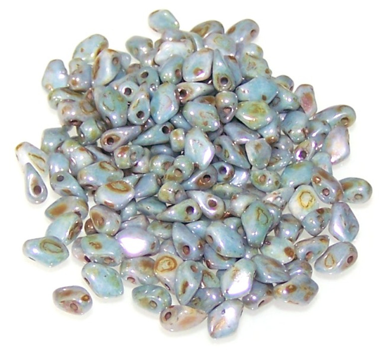 3x5mm Czech Glass Gekko Beads - Chalk Lazure Blue