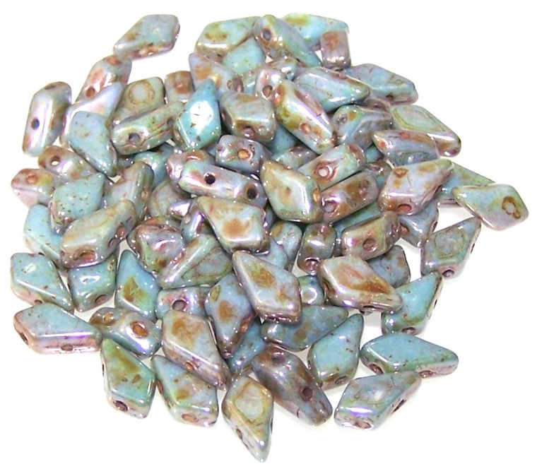 9x5mm Czech Glass Kite Beads - Chalk Lazure Blue