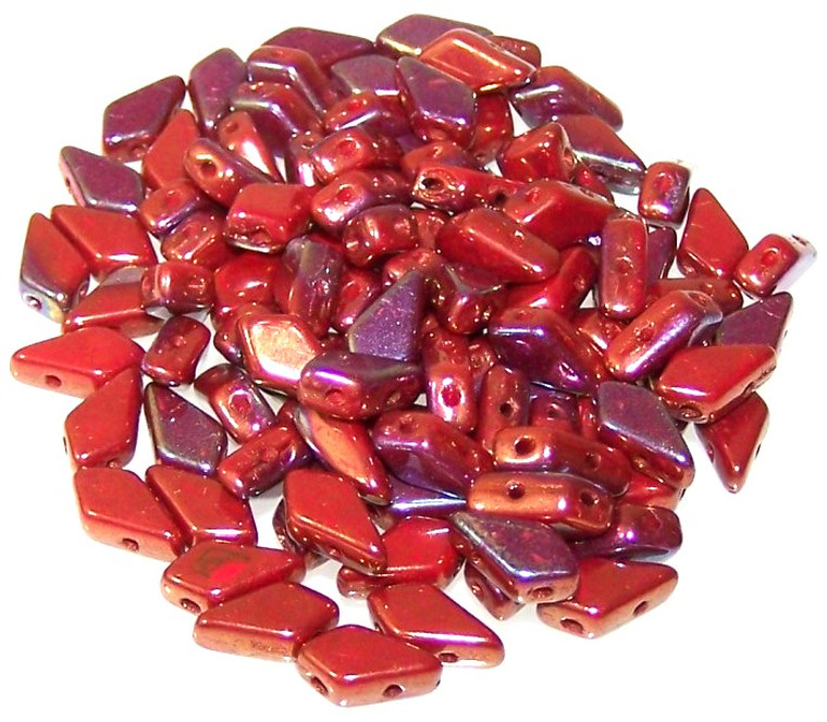 9x5mm Czech Glass Kite Beads - Red Iris Luster