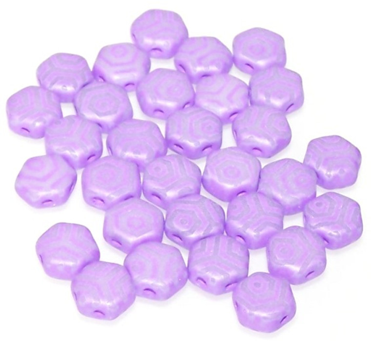 Czech Glass 6mm Honeycomb Hex 2-Hole Beads - Silk Laser Violet Web