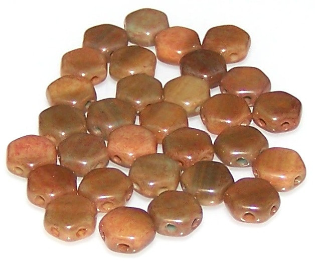 Czech Glass 6mm Honeycomb Hex 2-Hole Beads - Hodge Podge Seafoam LUMI
